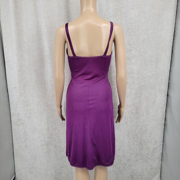 Vintage Slip Dress Upcycled Dyed Eggplant Purple with Lace and Embroidery Detail - Picture 6 of 11